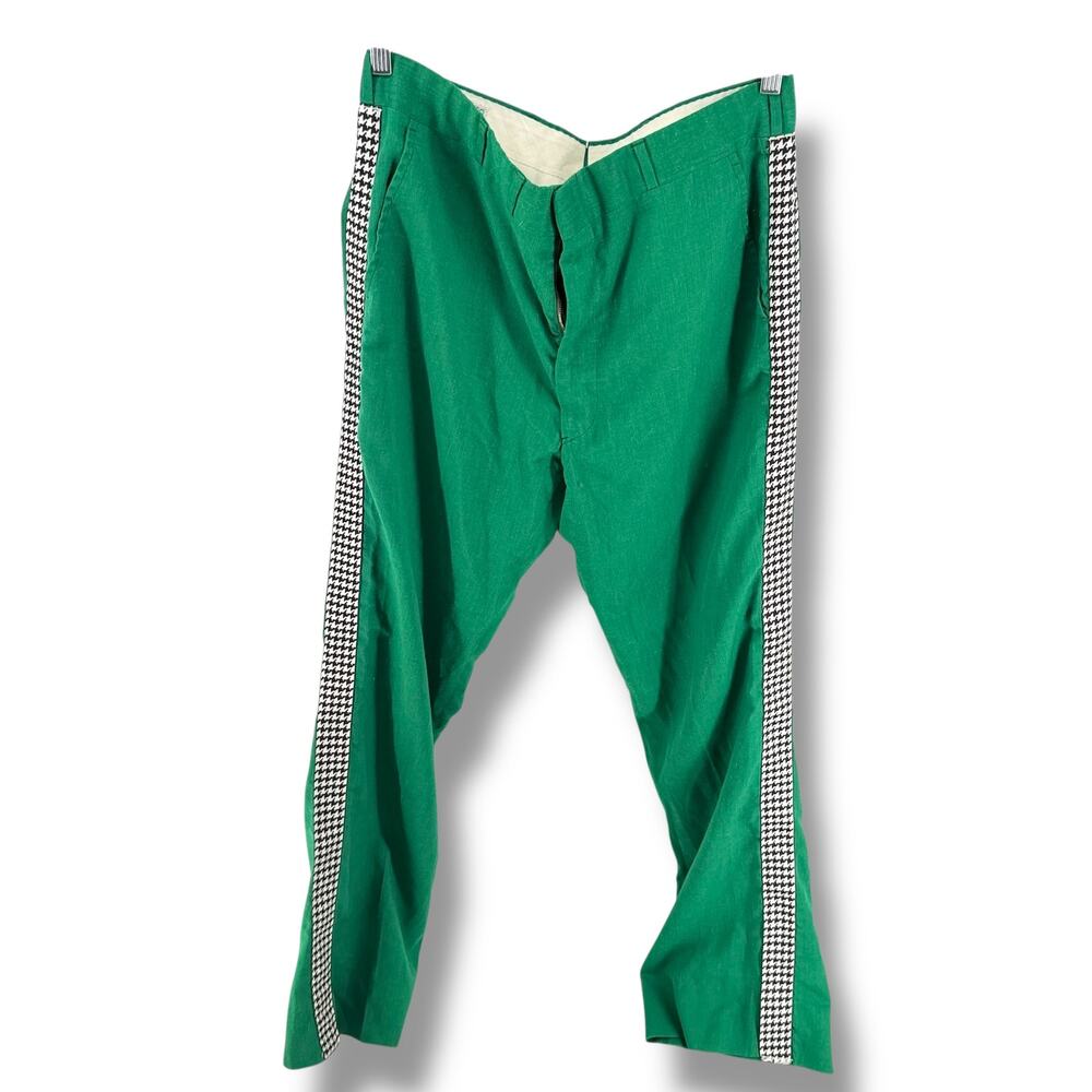 Vintage Corbin Montego Linen Trousers Green Houndstooth Stripe Squire Shop 32